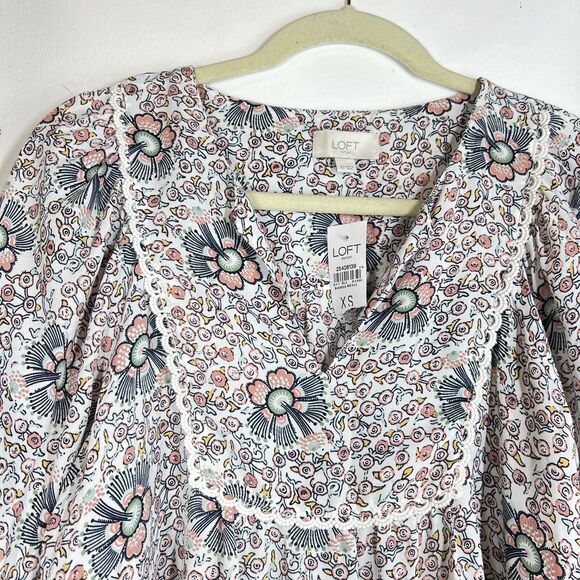 NWT Loft Outlet sz XS Pink Floral Short Sleeve Top Blouse Boho Peasant - Picture 3 of 9